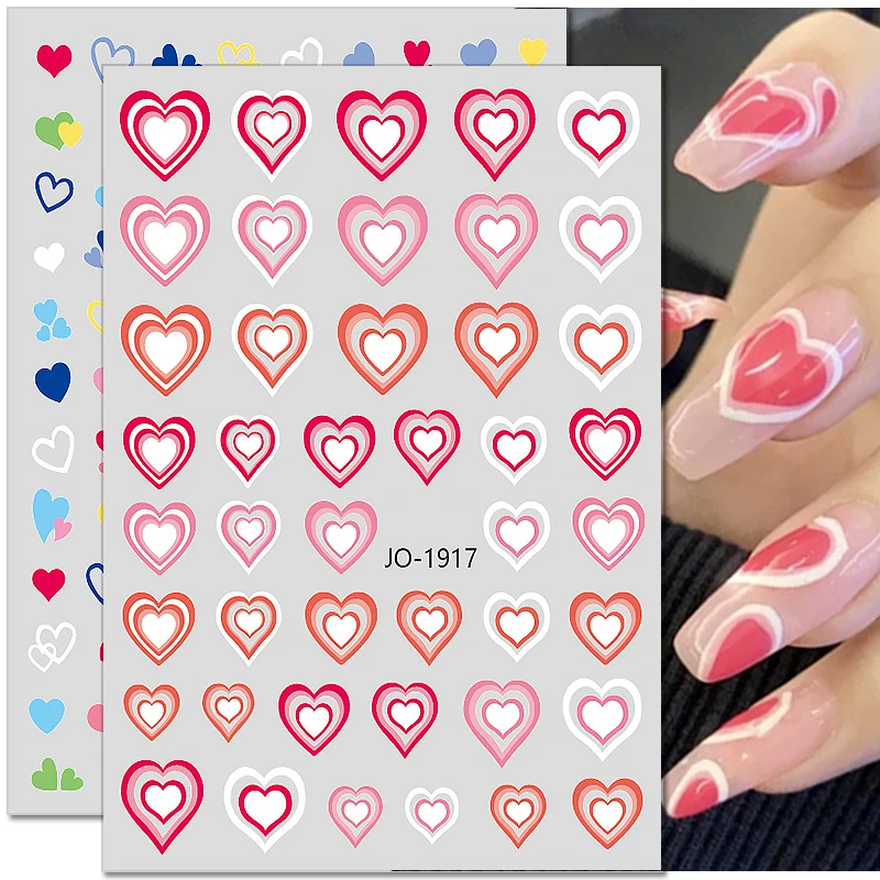 

3D Gradient Blooming Love Nail Stickers French Tip Heart Nail Decals Design Self-Adhesive Nails Art Valentine's Day Decoration