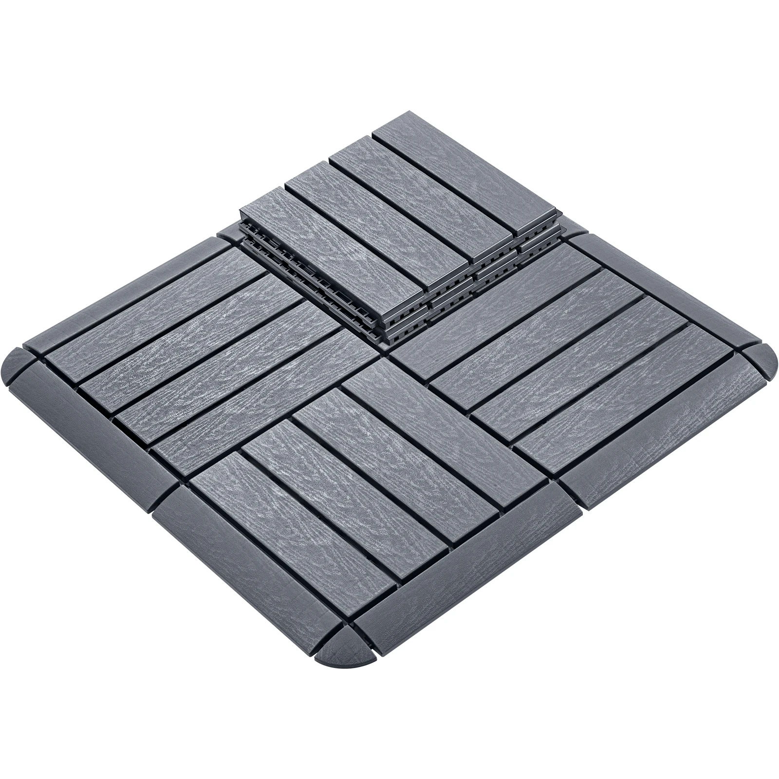 Interlocking Deck Tiles with 10 Transition Edge Kits 11.8"x11.8" Patio Floor Tiles Waterproof Outdoor Flooring Pallets Covering