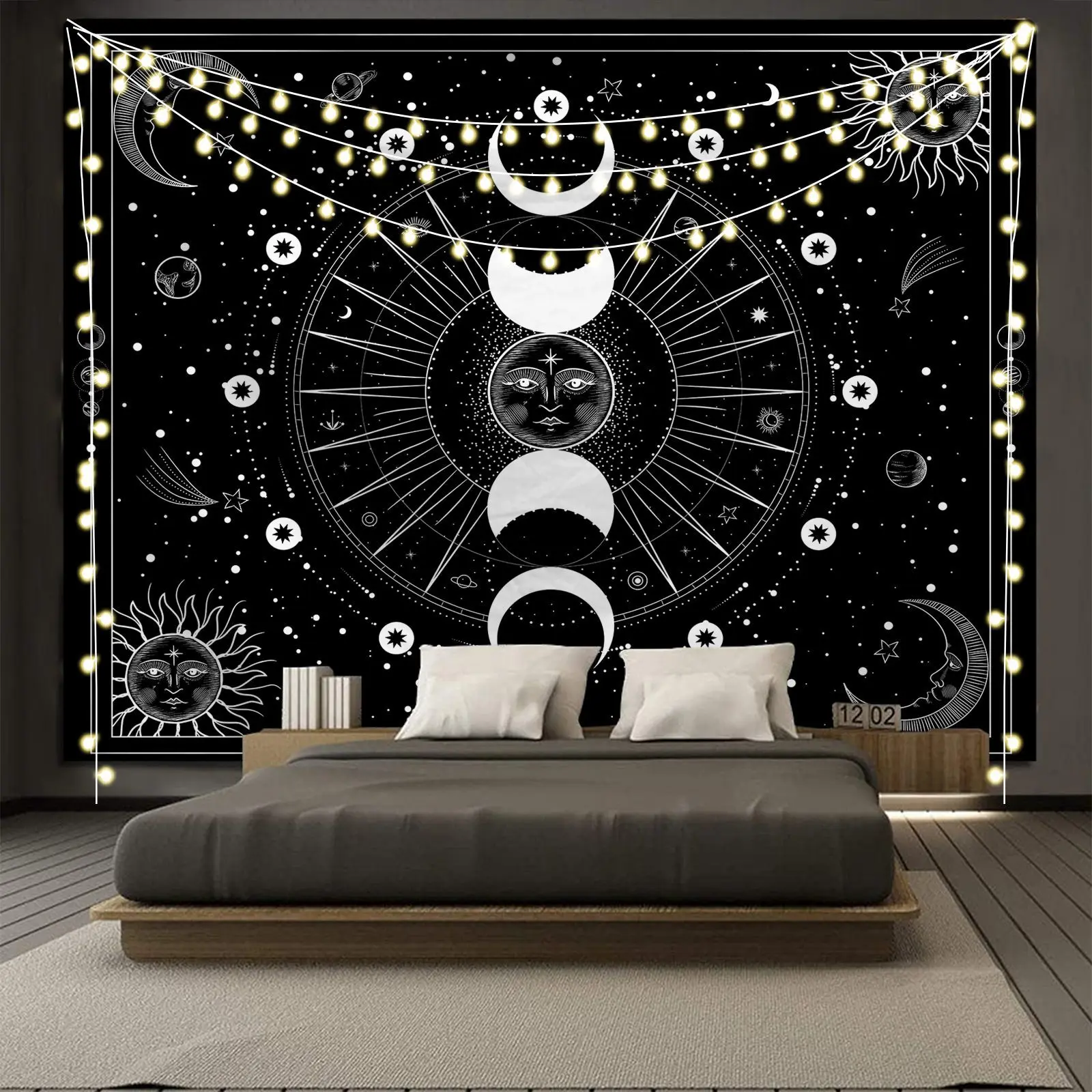 White Black Sun Moon Mandala Phase Wall Hanging Tapestry Moonlight Black Tapestries Boho Room Wall Decor Home Decoration