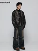 Mauroicardi Spring Cool Handsome Vintage Distressed Black Pu Leather Biker jacket Men Belt Zipper Loose Unisex Clothes 2024 6