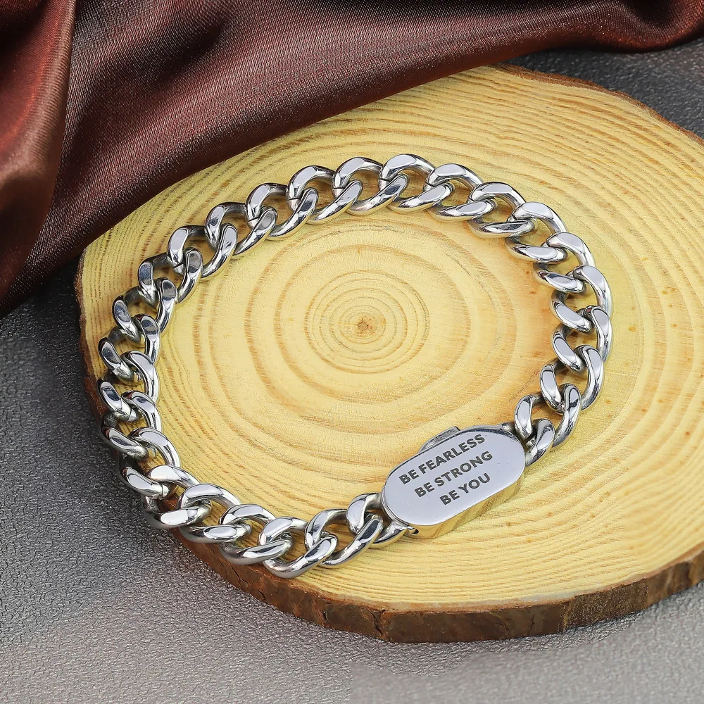 DOREMI Energinox Latest Custom Hip Hop 10mm Stainless Steel Cuban Link Buckle Bracelet Personalized Custom ID Name Men Bracelet
