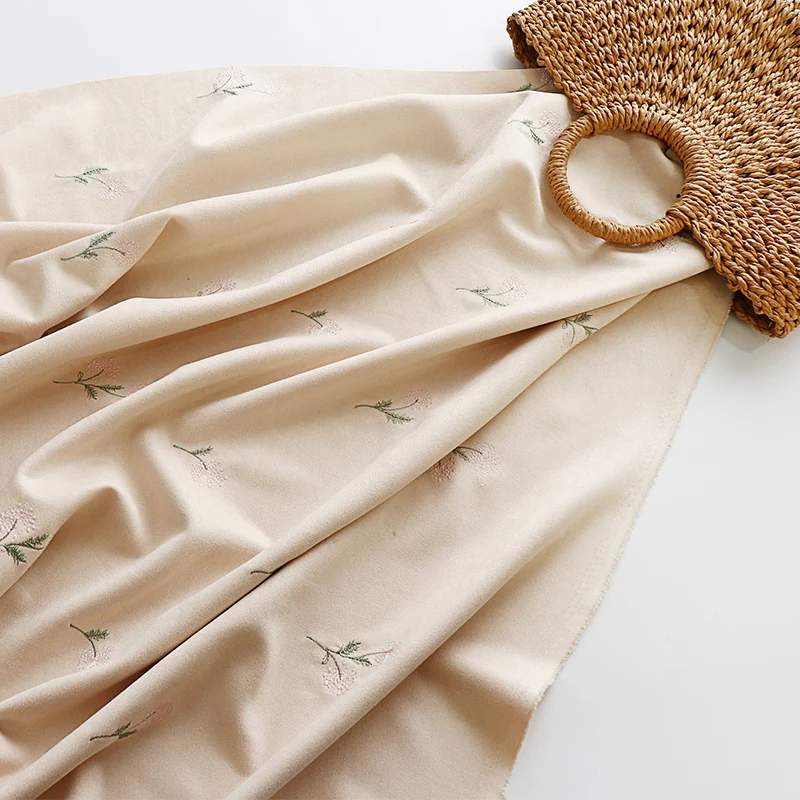 

Creamy-White Hydrangea Embroidered Cloth Silky and Smooth No Pilling Micro Elastic Skirt Clothing Handmade Fabric