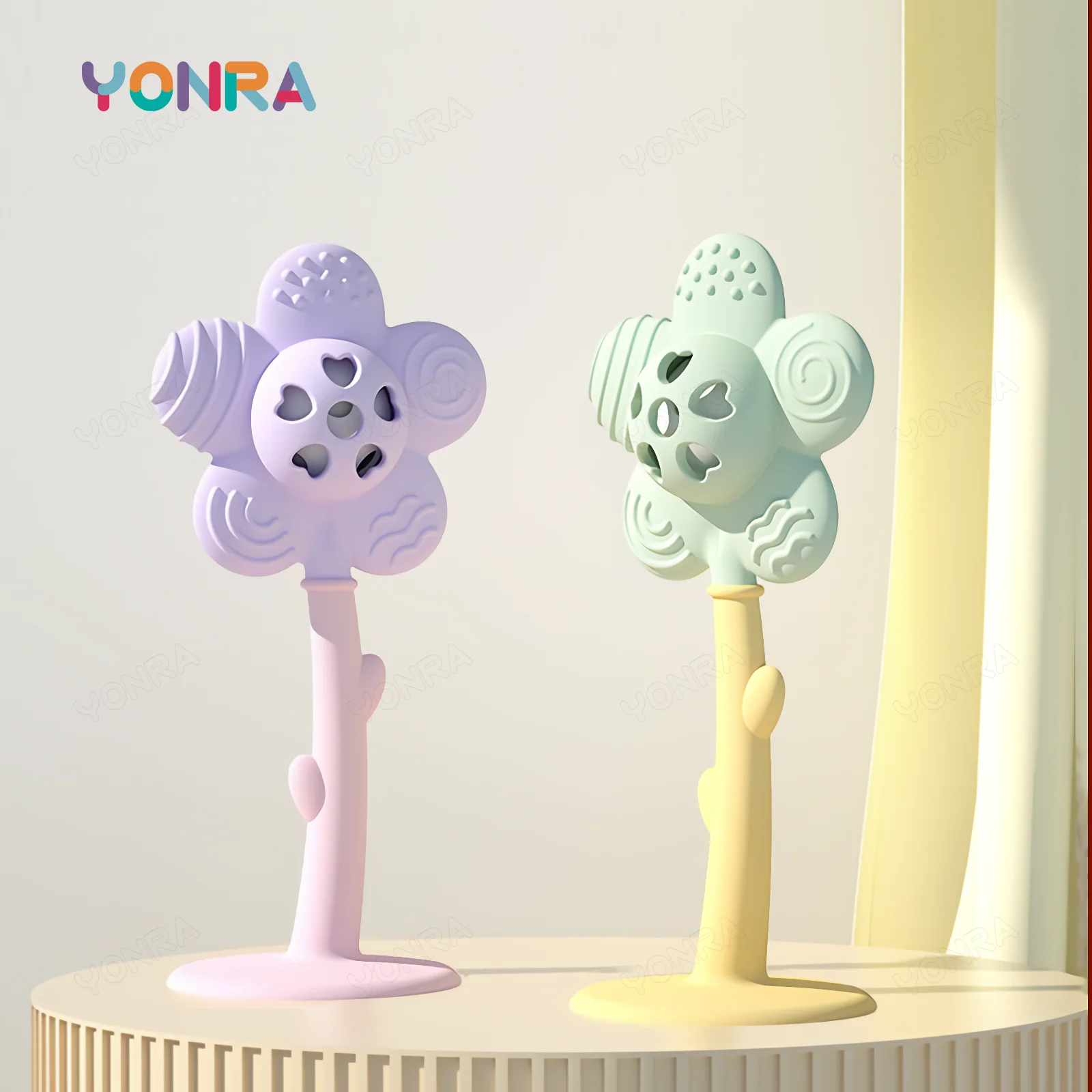 Flower Teether Rattle Bed Bell Silicone Newborn Baby Toys Easy to Clean BPA Free