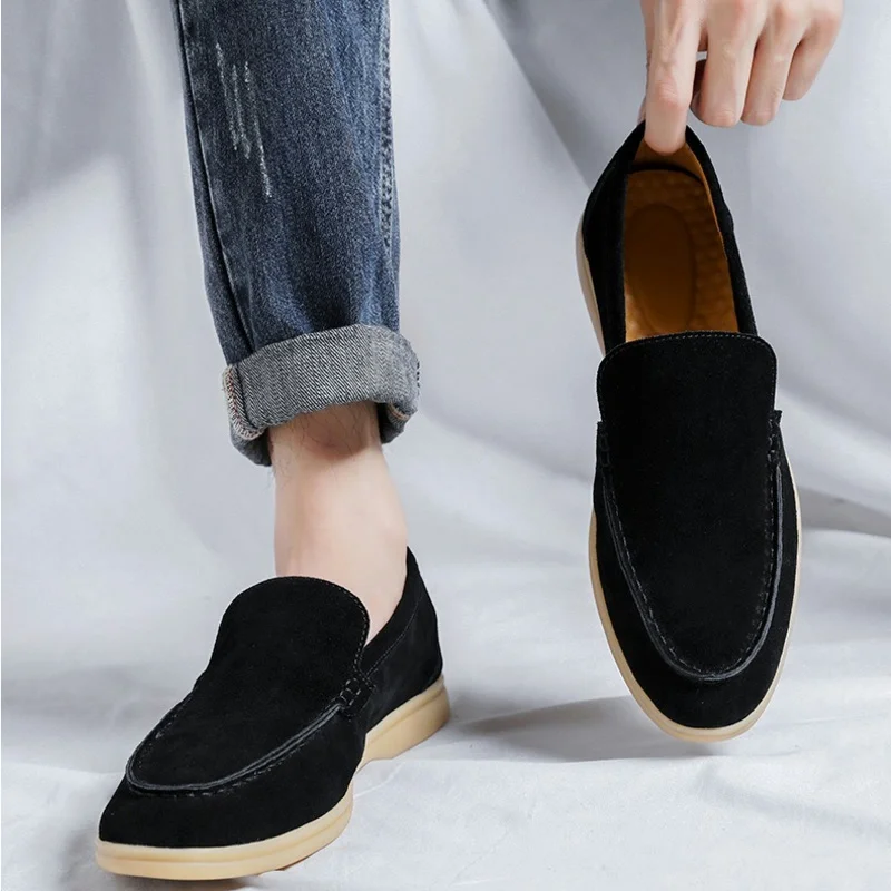 Men's Genuine Suede Leather Loafers with Soft Sole, Slip On Driving Moccasins, Gentlemen's Flats, High Quality