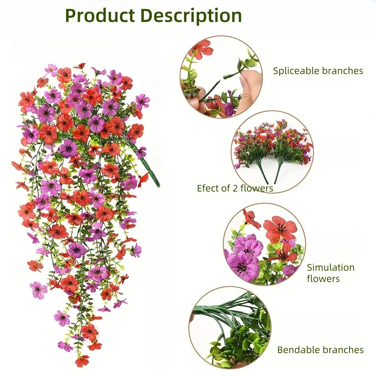Elegant Hanging Artificial Flowers - Vibrant Outdoor Spring & Summer Decor for Porch, Garden, and Home