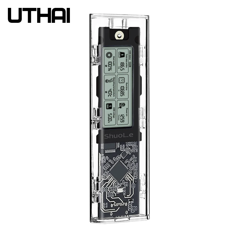 UTHAI M.2 NVMe/NGFF 듀얼 프로토콜 SSD 케이스(지능형 디지털 상태 감지 기능 탑재) Type-C 3.2 하드 드라이브 인클로저