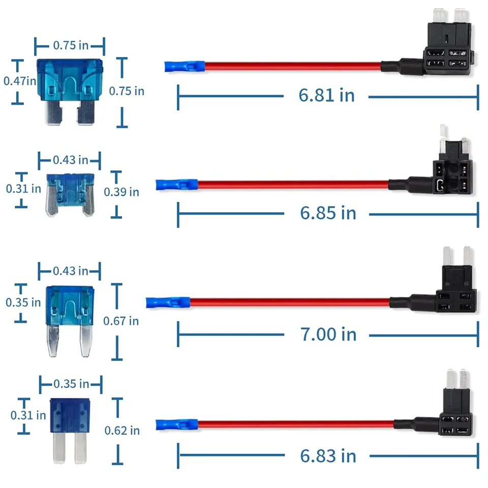 Add-a-Circuit Fuse Tap Adapter 4 Types 12V And Fuse Kit 15AMP