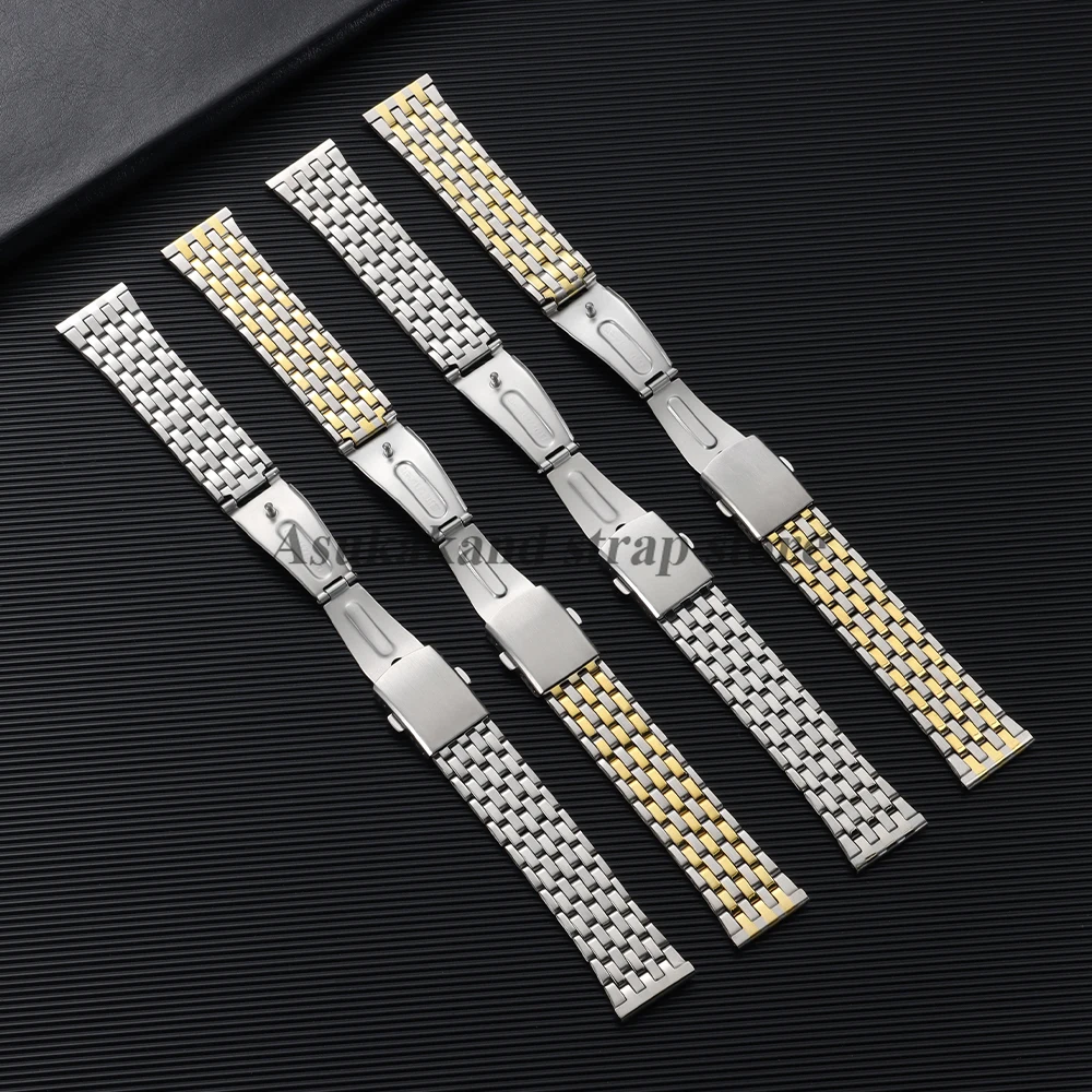 Universal Stainless Steel Seven Bead Men's Watch Bracelet with Folding Buckle