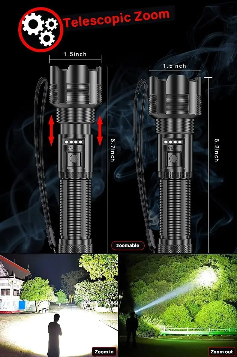 높은 루메 Led 손전등 고품질 P70.2 P50.2 전술 사냥 토치 Usb 충전식 Zoomable 랜턴 18650 AAA 배터리