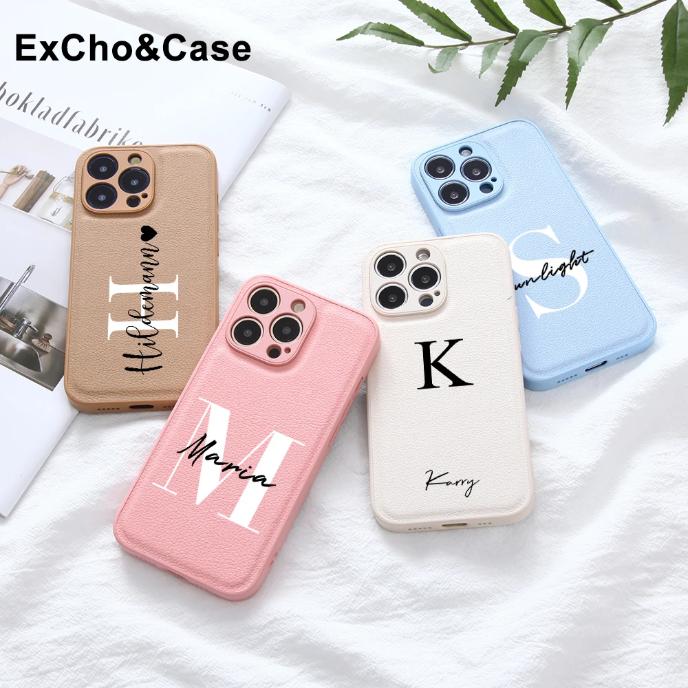 Custom Personalised Initial Name Heart Leather PU Case for iPhone 13 11 12 Pro Max X XR 7 8 Plus Soft Border Cover for iPhone 13 clear case iphone 13