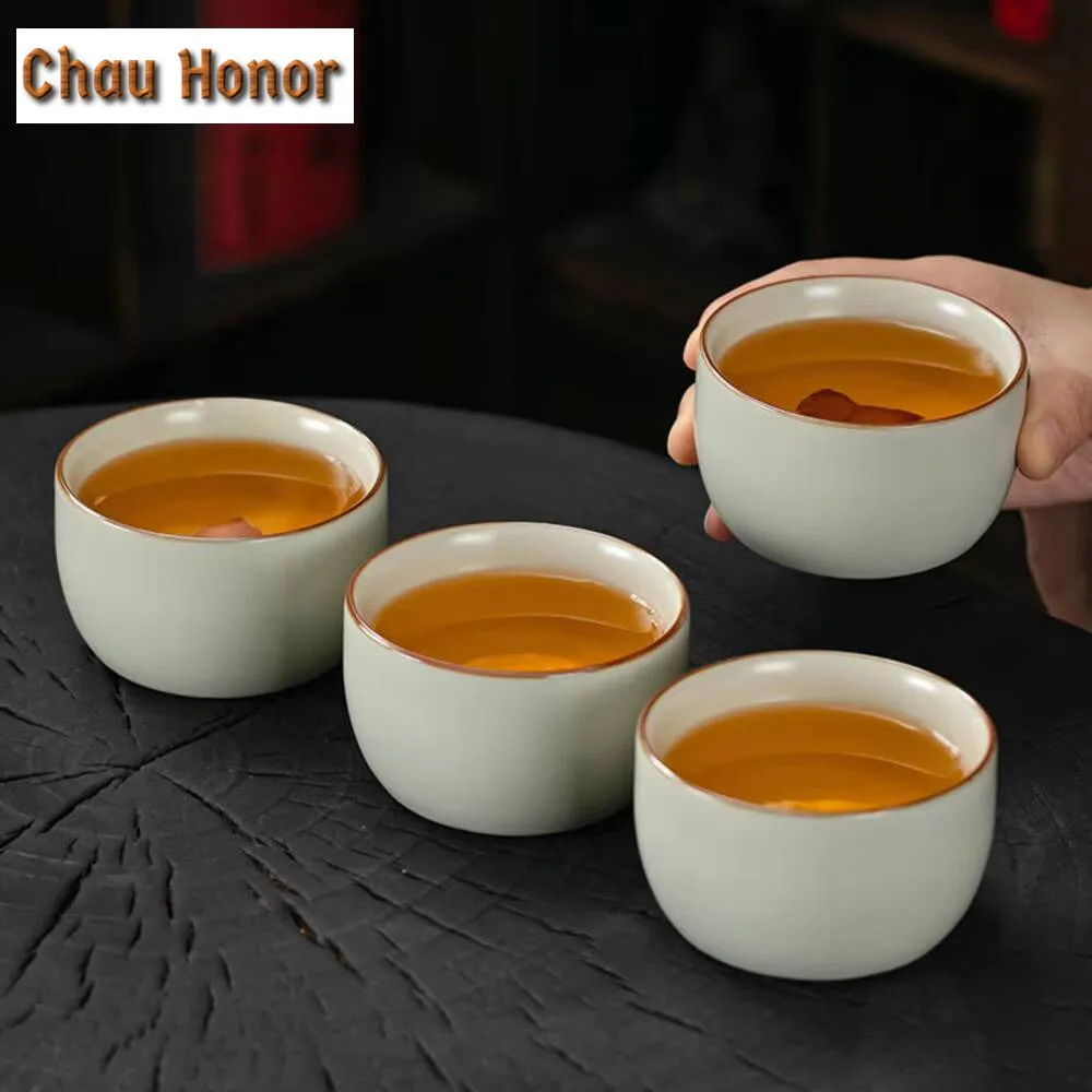 180ml Beige Ru Kiln Tea Cup Ceramic Inlaid Porcelain Flower Mascot Single Cup Master Cup Personal Tea Cup Gift Tea Cup Gift Box