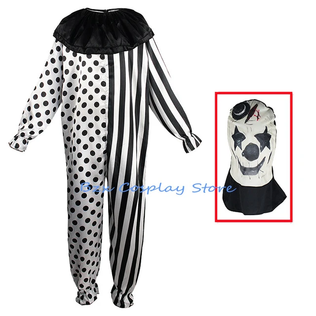 Disfraz de payaso Joker para hombre y mujer, Mono de terror para Halloween, Mono  Blanco y Negro, conjunto de ropa de payaso con máscara - AliExpress