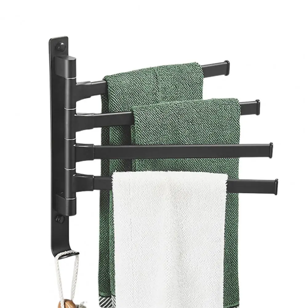 Bathroom Towel Rack Rotatable Foldable Towel Stand 4-Bar Holder Wall Mounted Kitchen Shelf Paper Hanging Storage Rack