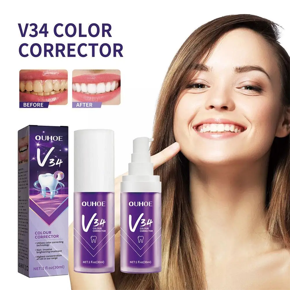 V34 Color Corrector Tooth Paste 30ml Teeth Mouse Remove Tartar 30ml Smoke Plaque Breath Yellow Teeth Stains Hygiene Freshen J3w6 dental calculus remover