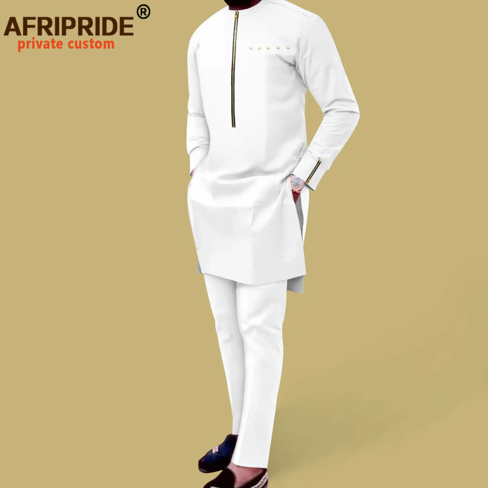 Bazin Riche African Traditional Clothing for Men Zip Shirts and Pants 2 ...