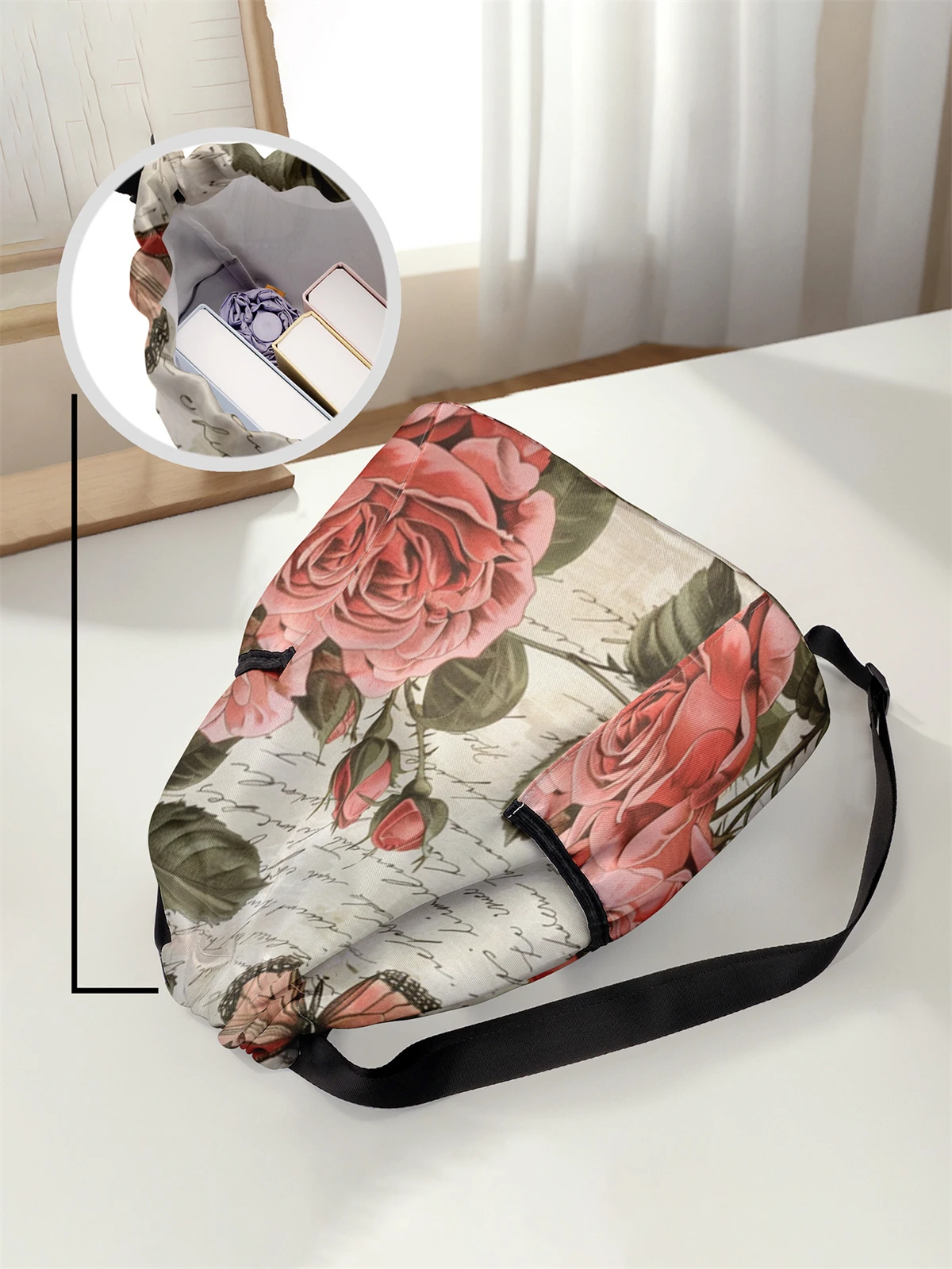 Floral Pattern Printed Drawstring Backpack - Large Capacity Durable Fitness Bag, Sports Beach Backpack