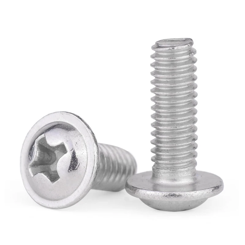 10~100pcs 304 Stainless Steel Cross Phillips Pan Round Truss Head With Washer Padded Collar Screw Bolt M1.4 M2 M2.5 M3 M4 M5 M6