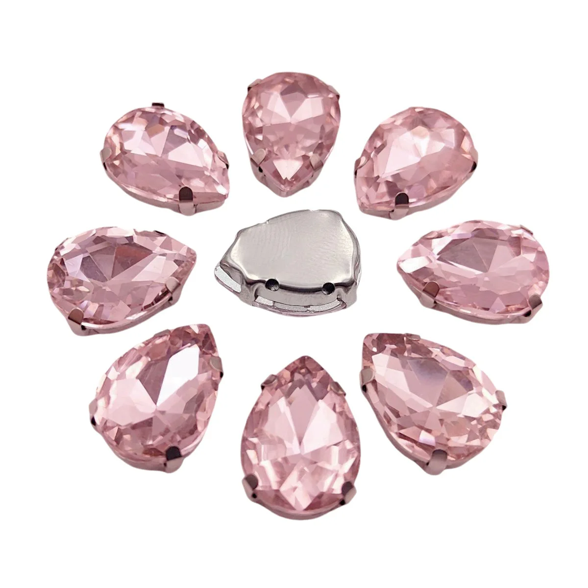 Elegant Teardrop Glass Rhinestones with Silver Metal Claw Base for Needlework Decoration