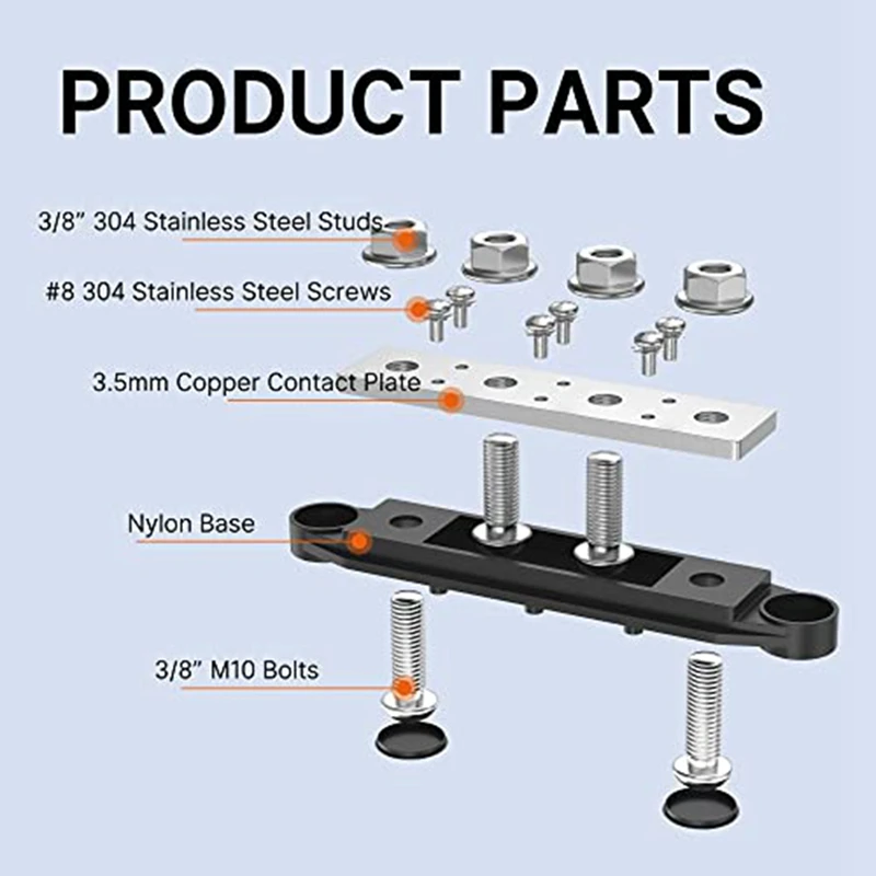 2 PCS 250A 12V Bus Bar Battery Power Distribution Block Plastic+Metal 4 X 3/8Inch Posts 6 X 8 Screws Car Audio 12 Volt DC Busbar