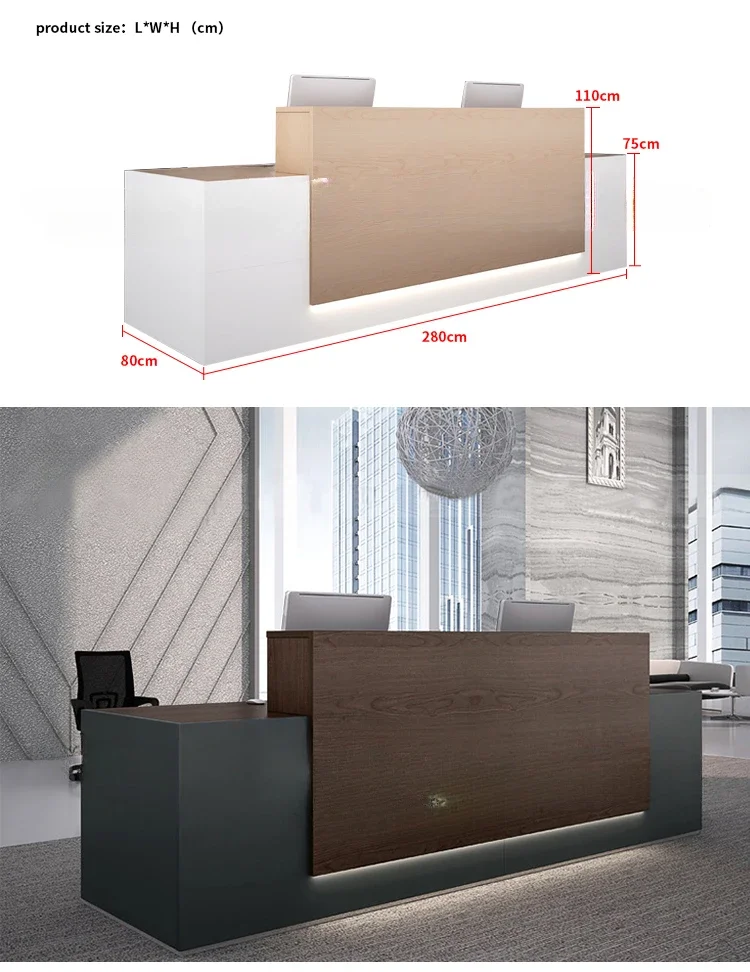 Description Picture 2 of itemHot Sale Commercial Office Furniture Hot Sale Elegant Front Desk Bar Counter Lobby Wooden Modern Reception Desk