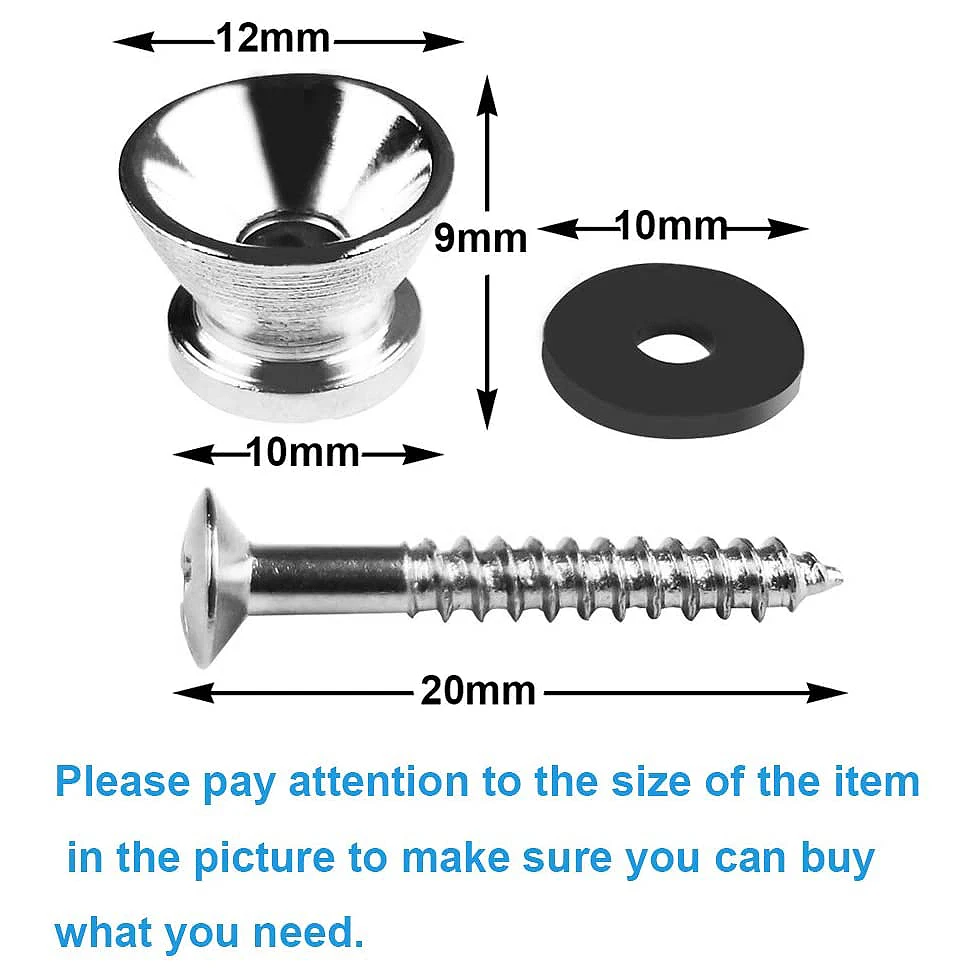 Metal Strap Buttons End Pins with Mounting Screws for Electric Acoustic Guitar Bass Ukulele 10Pcs