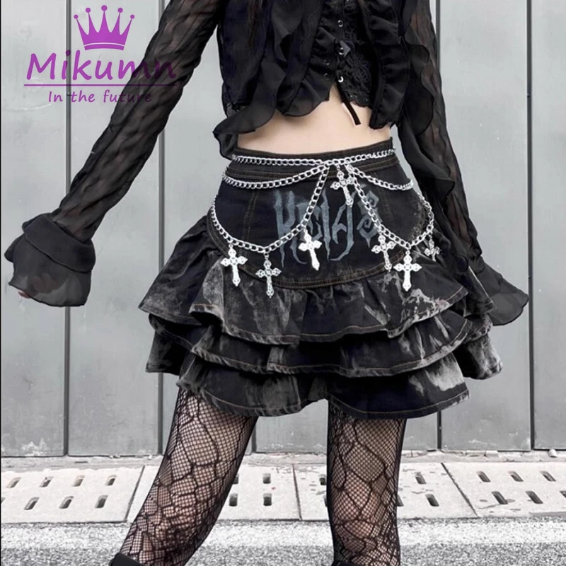 Y2k-ヴィンテージゴシックミニスカート,フリル付きハイウエストミニ  