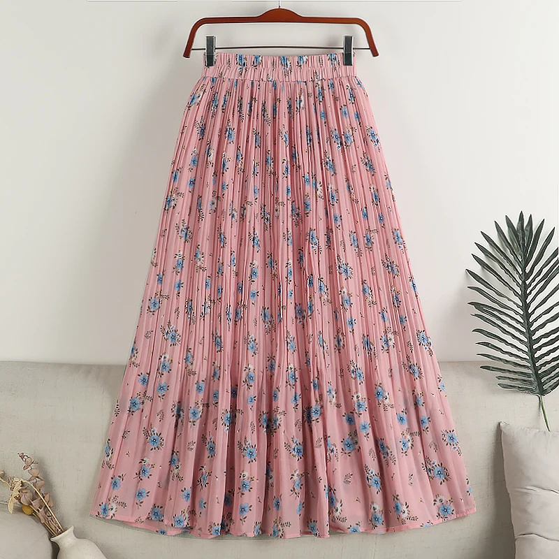 Pleated Skirts for Women 2023 Spring Summer Cute Floral A Line Chiffon Patchwork Folds High Waist Midi Long Skirts Female Cusual AliExpress