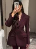 Elegant Wine Red Waist Up Wool Blend Long Jacket Women Chic Lapel Collar Single Breast Overcoat 2025 Autumn Lady High Streetwear 3