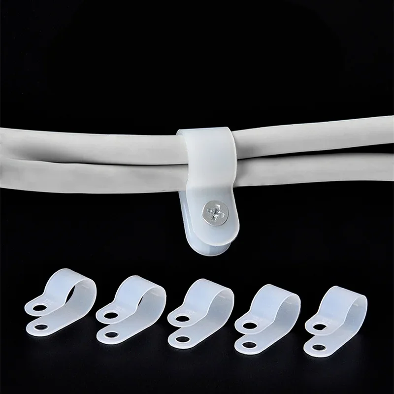 100pcs Nylon Wire Fixing Clip white black R-type Cable Clamp Organizer Cord Clips Wire Management Wiring Routing Fixing Button