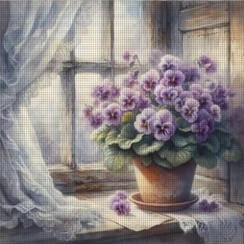 Full Embroidery Eco-cotton Thread 11CT Printed Flower Cross Stitch Kit 40x40cm 2