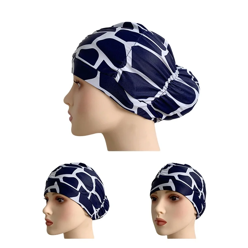 Swimming Cap Women Fabric Pleated Long Hair Nylon Turban Elastic Adults Flowers Printed