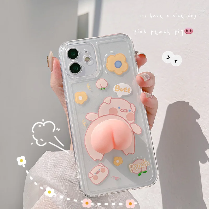 

For Apple iPhone 14 13 12 11 Pro Max Case iPhone Xs Xr 7 8 SE Kids Women Cute Little Pig Transparent Cartoon Cover Protector