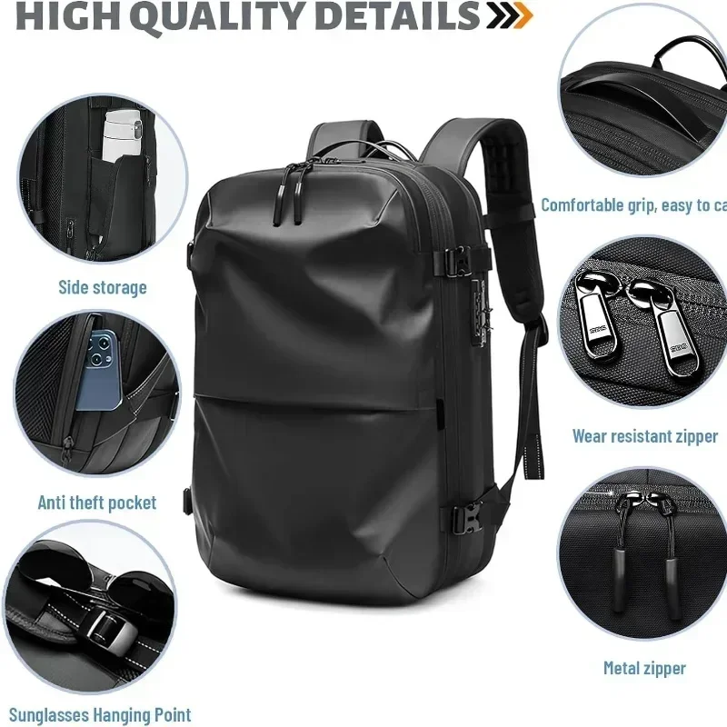 Men Backpack for Laptop Travel with Vacuum Pump Compression Waterproof Multifinonal Anti Theft Large Capacity Expandable Airbag