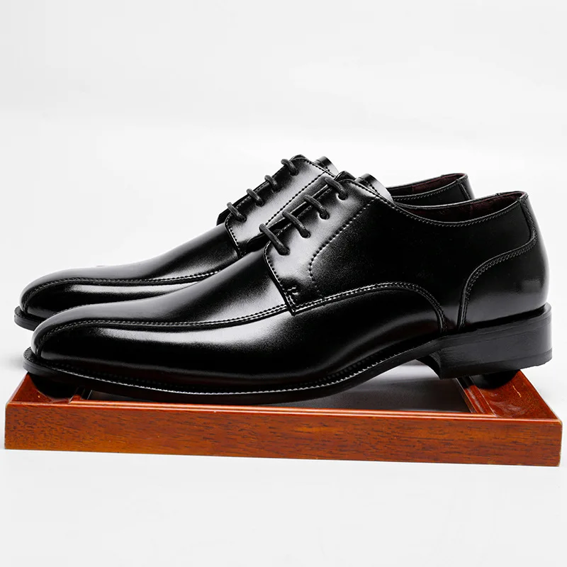 

Мужские кожаные туфли в британском стиле, простые гладкие деловые туфли дерби из 2024 натуральной кожи, для работы