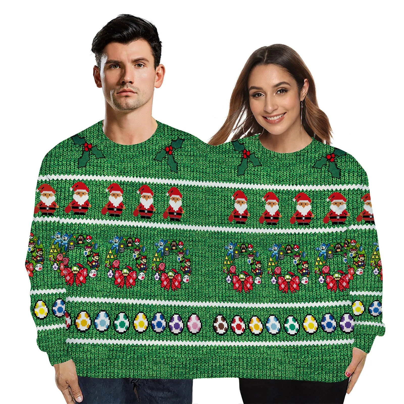 

Men Women Casual Round Neck Top Sweatshirt Long Sleeve Christmas Print Loose Blouse Pullover Soft Warm Top Two-Piece Shirts