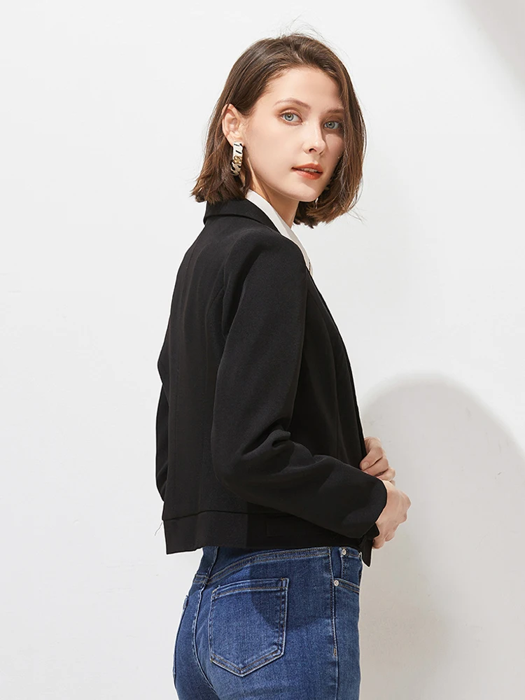 Large size Pink Short blazer 2023 Autumn Long sleeve Single button jacket Korean style Crop coat Office lady Black INKEO 3O079