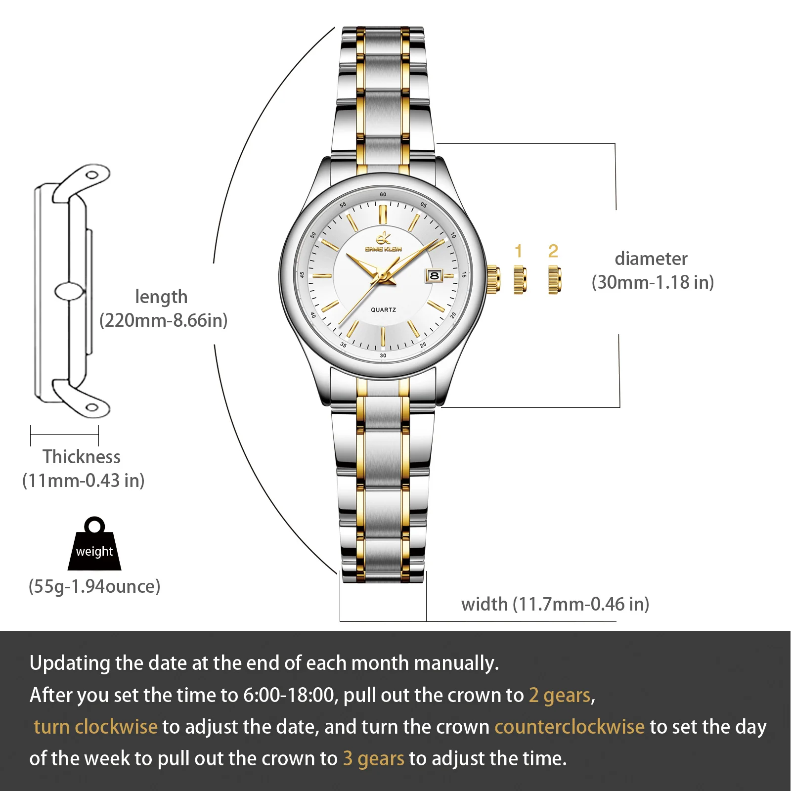 ERNIE KLEIN Women‘s Watches Simple Luxury Fashion Elegant Female Wristwatch Waterproof Luminous Date Exquisite Gift for Girl 4
