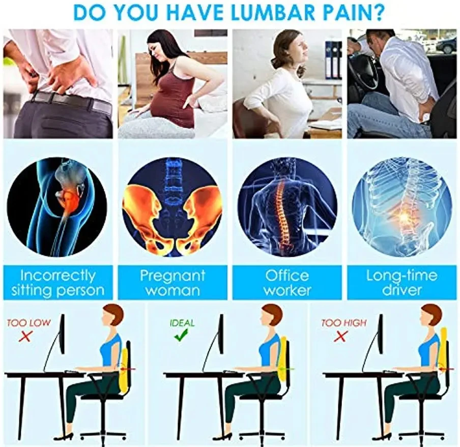 Seat Cushion Lumbar Support Memory Foam For Office Home Car