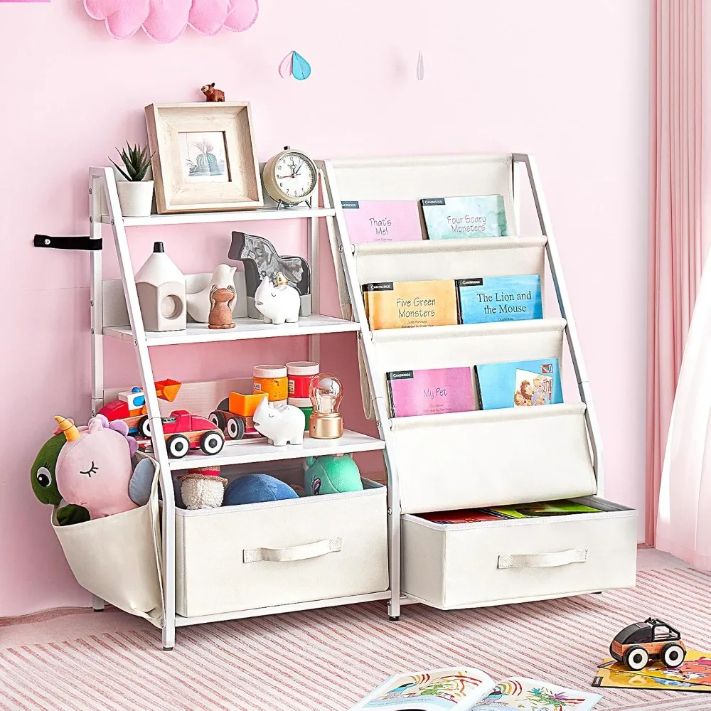 Kids Wooden Bookshelf and Toy Organizer