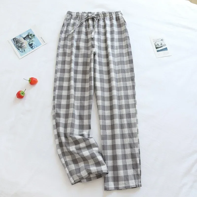 Men Pajama Pants Plaid Design Cotton Pajamas Spring Summer Thin Style Loose-Fitting Plus Size Pajama Pants