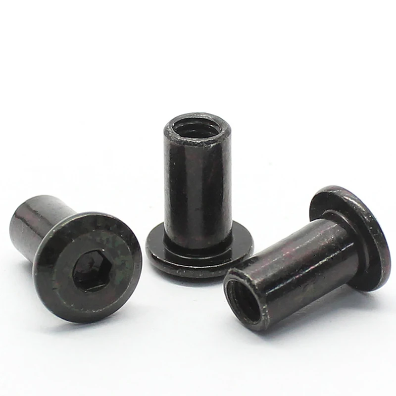 Metal Rivets 10pcs/lot M3 M4 M5 M6 M8 Black Zin Plated Large Flat Hex Socket Head Rivet Connector Insert Joint Sleeve Cap Butt Nut
