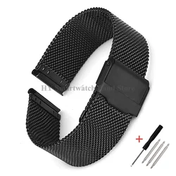 Elegant Milanese Mesh Stainless Steel Watch Band - Universal Heavy Metal Bracelet - 24mm (0.6mm - Black)