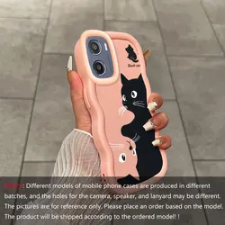 Stylish Black Cat Shockproof Flexible Phone Cover - Moto G14 (Pink)