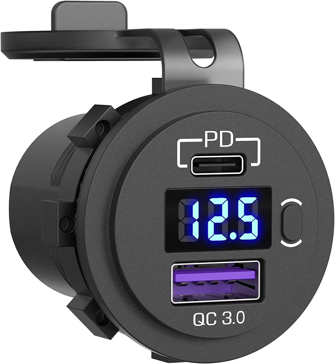 Car Charger USB C 12V/24V Dual Socket PD3.0 QC3.0 with LED Voltmeter On/Off Switch