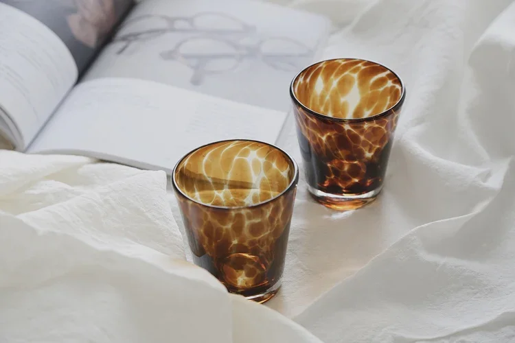 Lazzy House Foreign Trade Retro Old Fashion Tortoiseshell Leopard Pattern Handmade Glass Water Glass Wine Whisky Glasses