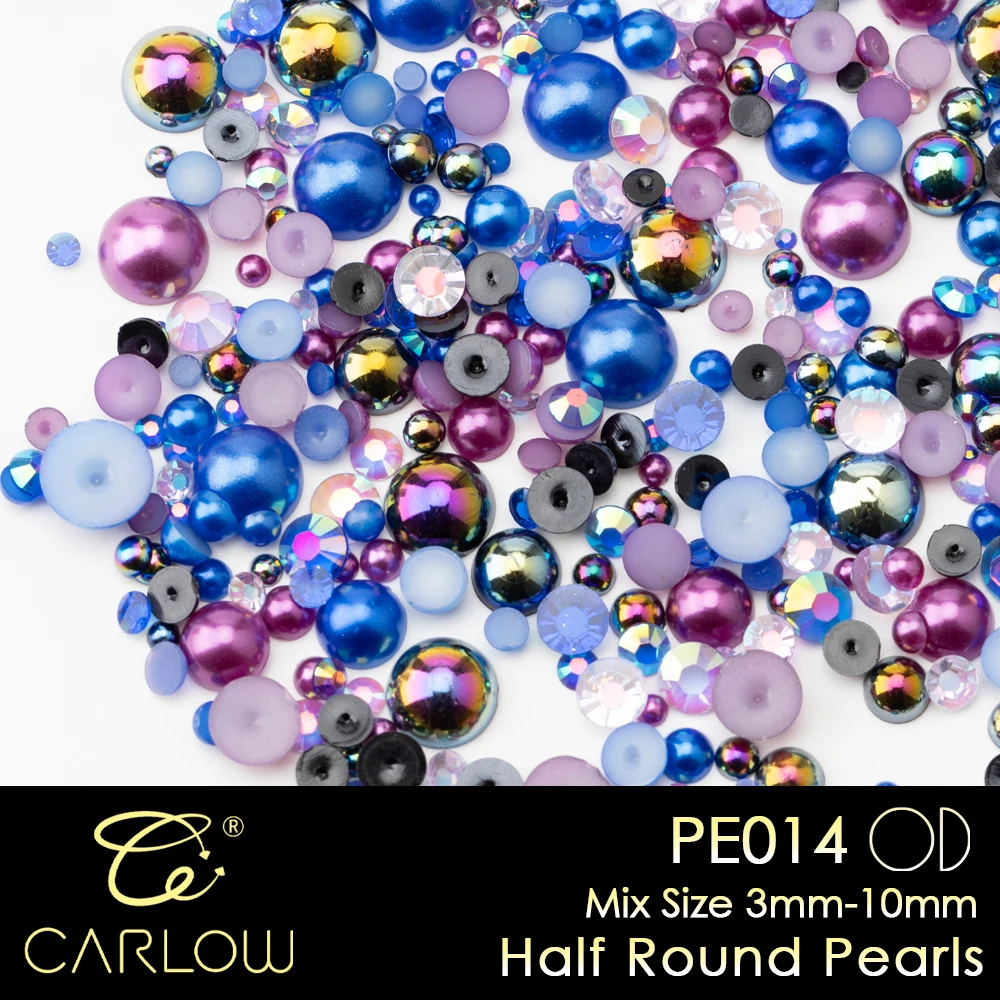 CARLOW Bulk Großhandel Mix-Größe Perlen 3–10 mm ABS-Imitation halbrunde Perlen Kunststoffsteine mit flacher Rückseite für DIY Nail Art PE014
