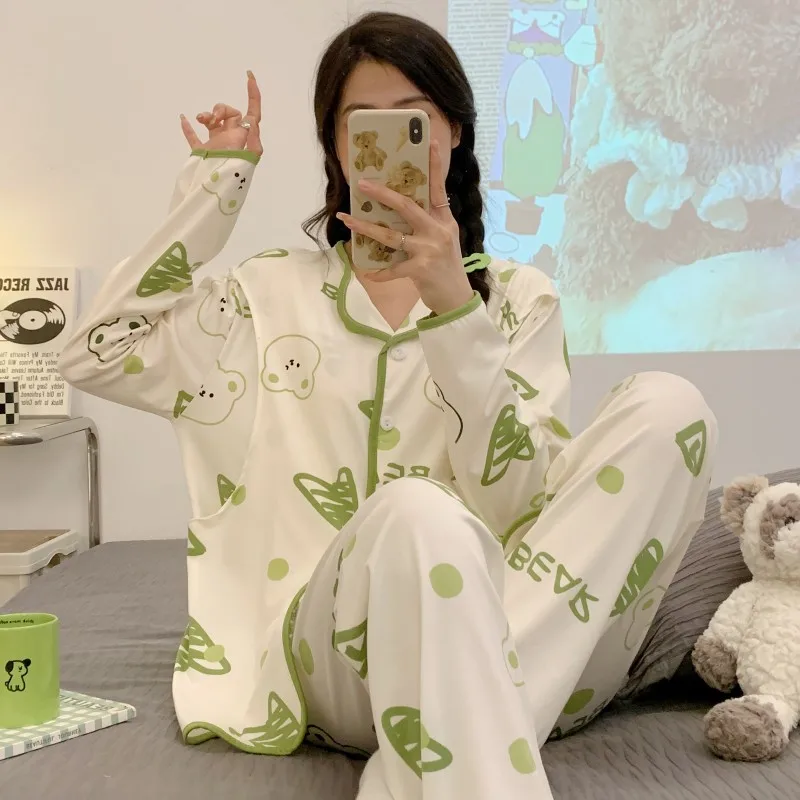 Spring And Summer 2-Piece Set Of Women's Breastfeeding Clothes Monthly Clothing Maternity Pajamas Women's Pajamas Homewea 5
