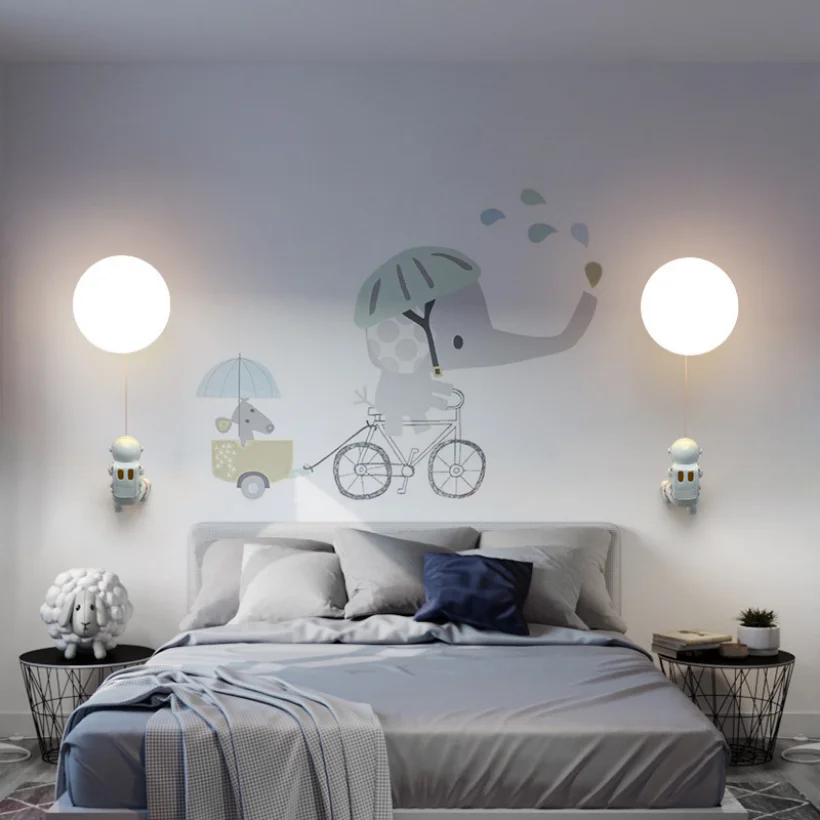 Children Wall Sconce Light Planet Lamp for Bedroom Bedside Modern Lighting Astronaut Decoration Nordic Glass Ball