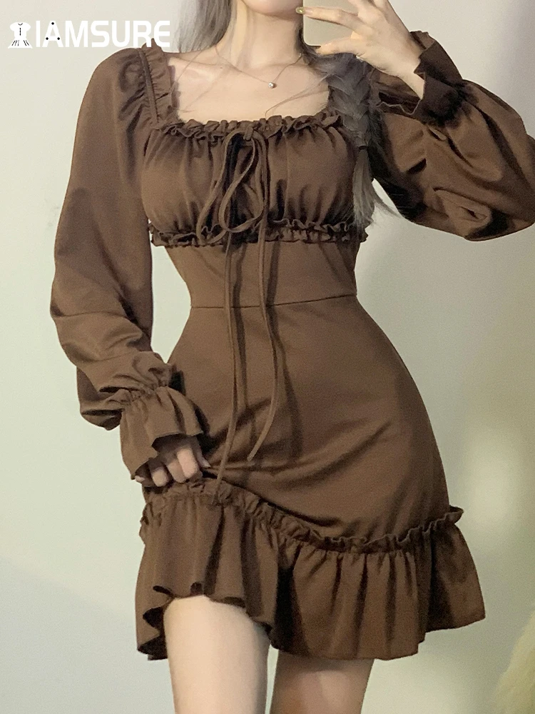 Iamsure Casual Solid Ruffles Aline Dress Korean Style Turndown Collar