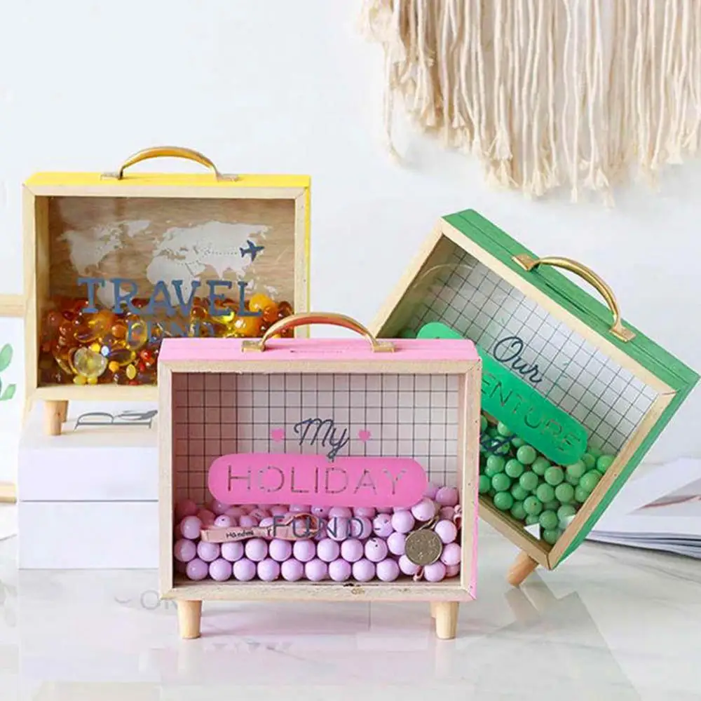 Novelty Wooden Money Box, Transparent Piggy Bank, Can Save Money, Coin, Cash Change, Home Desktop Decoration, Kids Gift 2